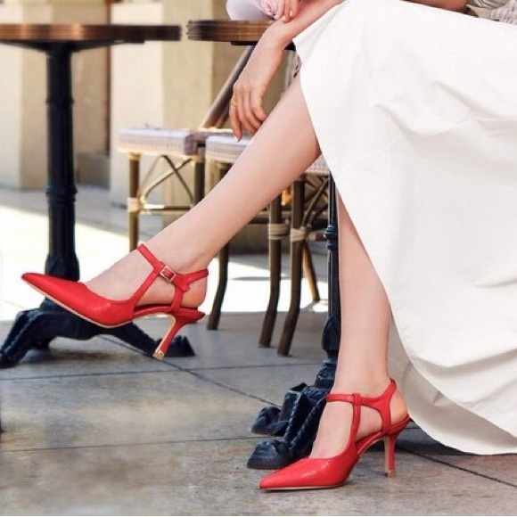 Coutgo Women's Red Pointed Toe Ankle Strap Patent Stiletto High Heels Size 8 - Picture 2 of 4